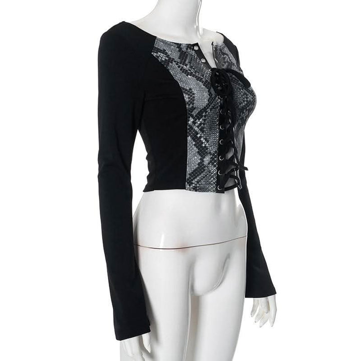 Long sleeve print lace up top  | Festival Outfits Women