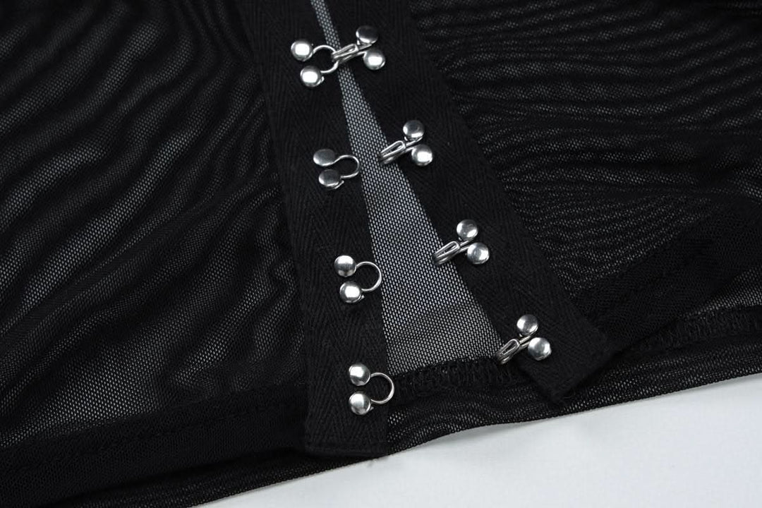 Halter long sleeve mesh lace hem button top  | Festival Outfits Women-final-sale