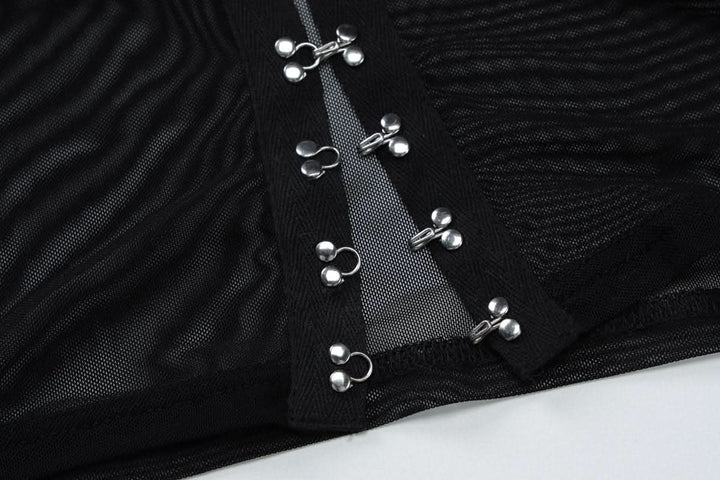 Halter long sleeve mesh lace hem button top  | Festival Outfits Women-final-sale