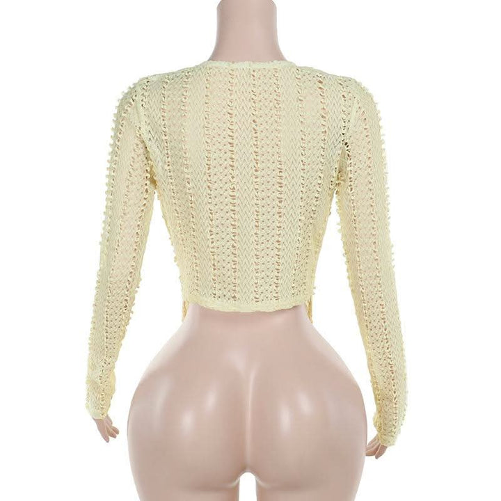 Cowl neck long sleeve irregular hollow out cut out top  | Festival Outfits Women