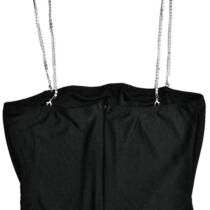 Metal chain square neck slit solid knotted maxi dress-final-sale  | Festival Outfits Women