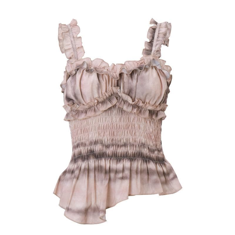 Riga mai kama da taye mai kama da ruffle taye mai kama da smocked sweetheart weight cami top | Kayan Biki na Mata