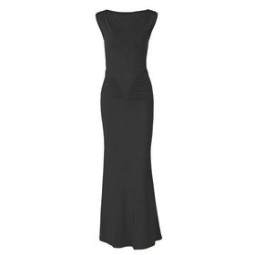Sleeveless crewneck ruched solid maxi dress  | Festival Outfits Women