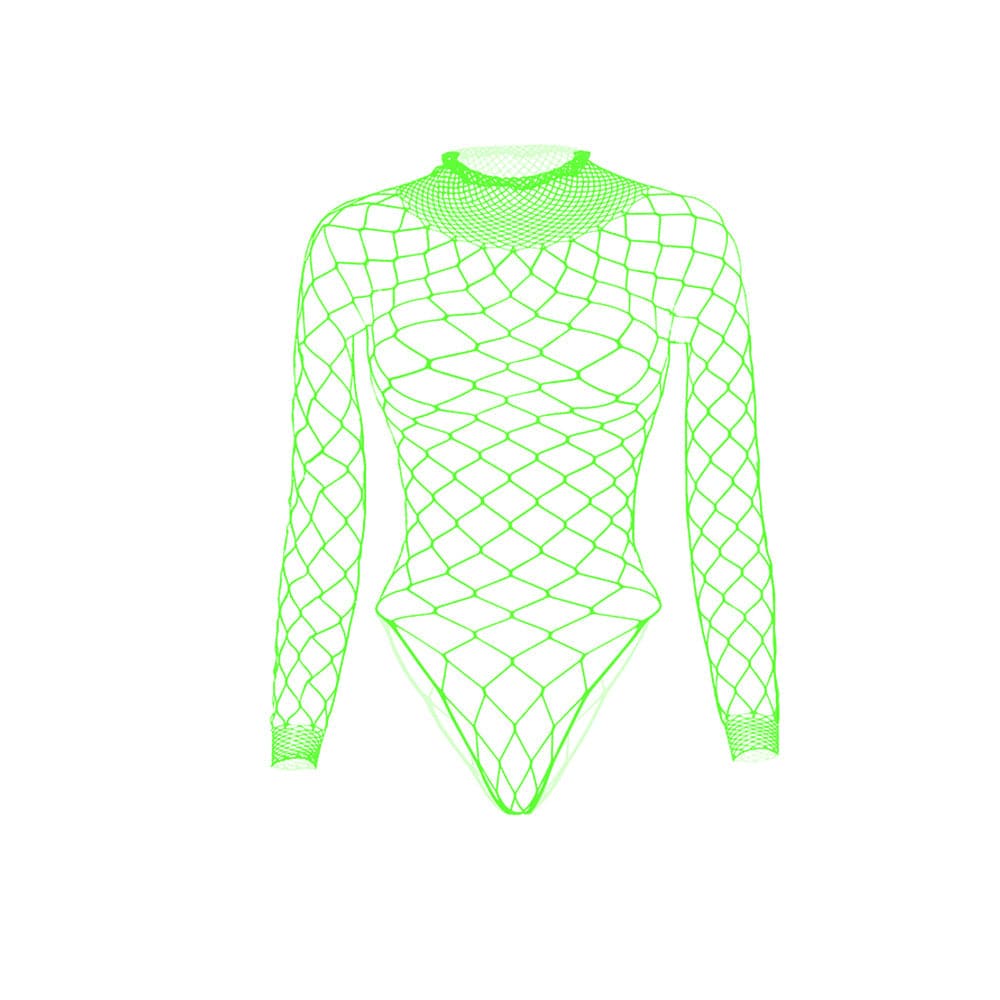 Long sleeve high neck fishnet diamond pattern bodysuit  | Festival Outfits Women