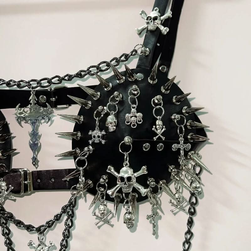 Metal chain rivet skull applique buckle cami top  | Festival Outfits Women