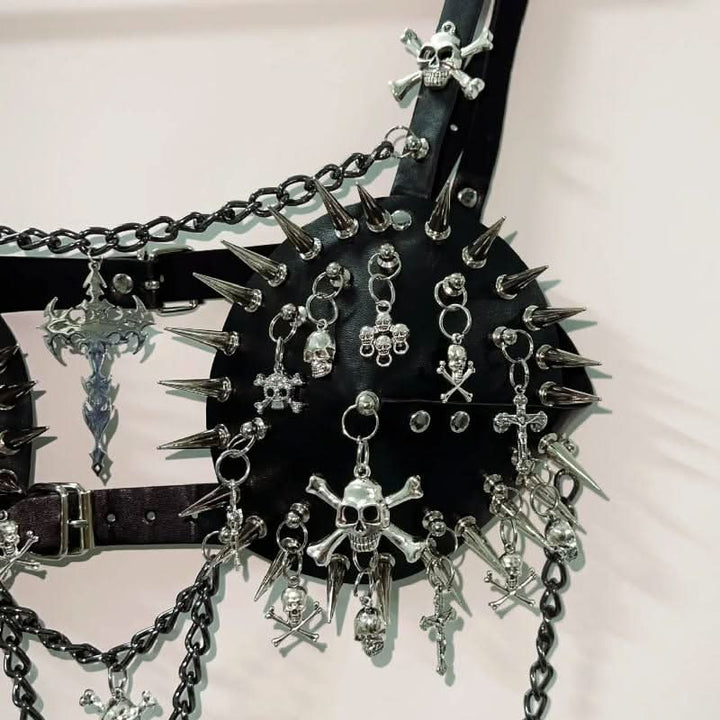 Metal chain rivet skull applique buckle cami top  | Festival Outfits Women