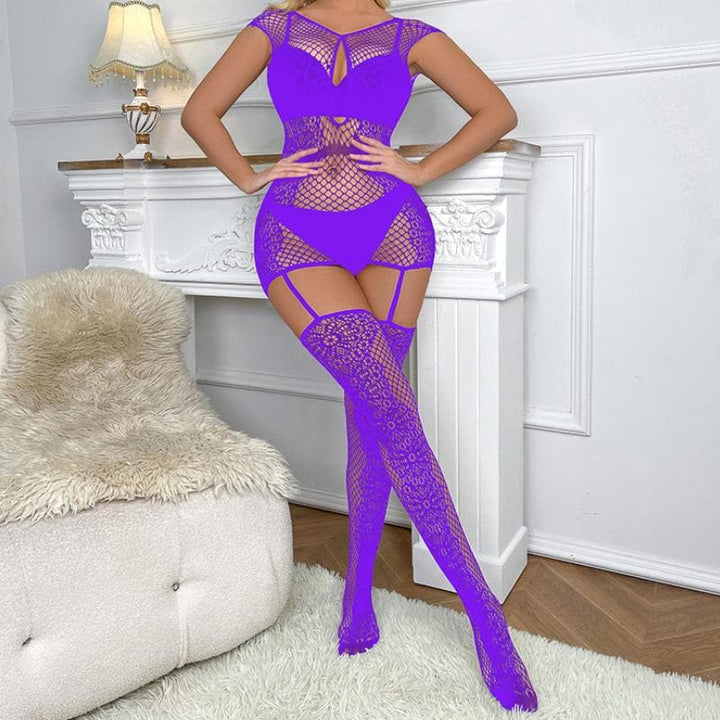 Short sleeve fishnet self tie lace suspender  | Festival Outfits Women