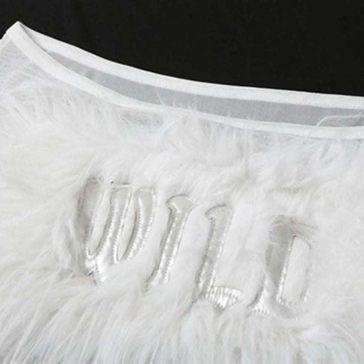 Long sleeve off shoulder feather letter embroidery top  | Festival Outfits Women