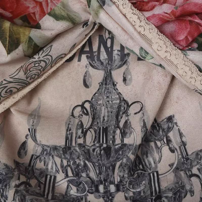 Off shoulder lace hem knotted flower print top  | Festival Outfits Women