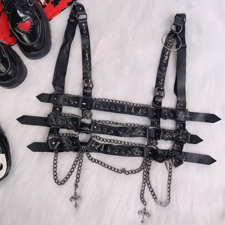 PU leather rivet applique metal chain o ring tube top  | Festival Outfits Women