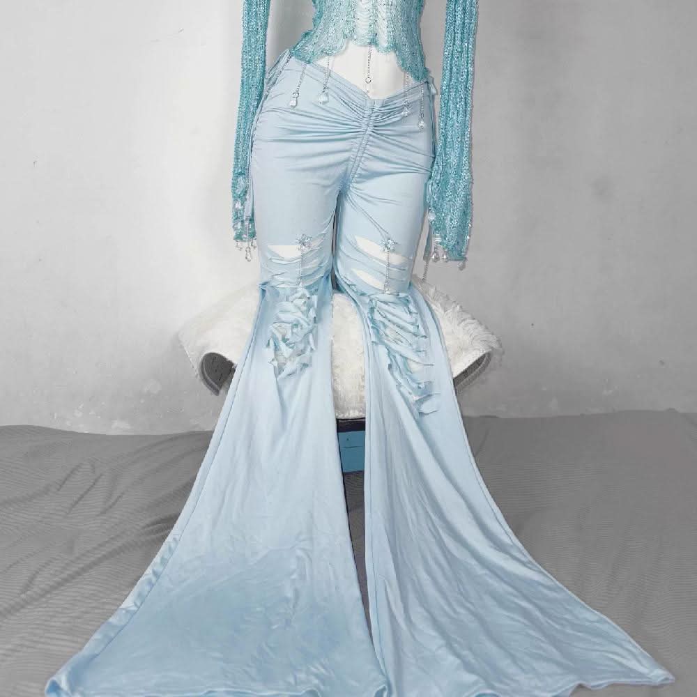 Halter knotted crystal pendant shrug hollow out ruched cut out top  | Festival Outfits Women