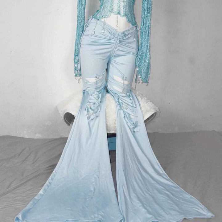 Halter knotted crystal pendant shrug hollow out ruched cut out top  | Festival Outfits Women