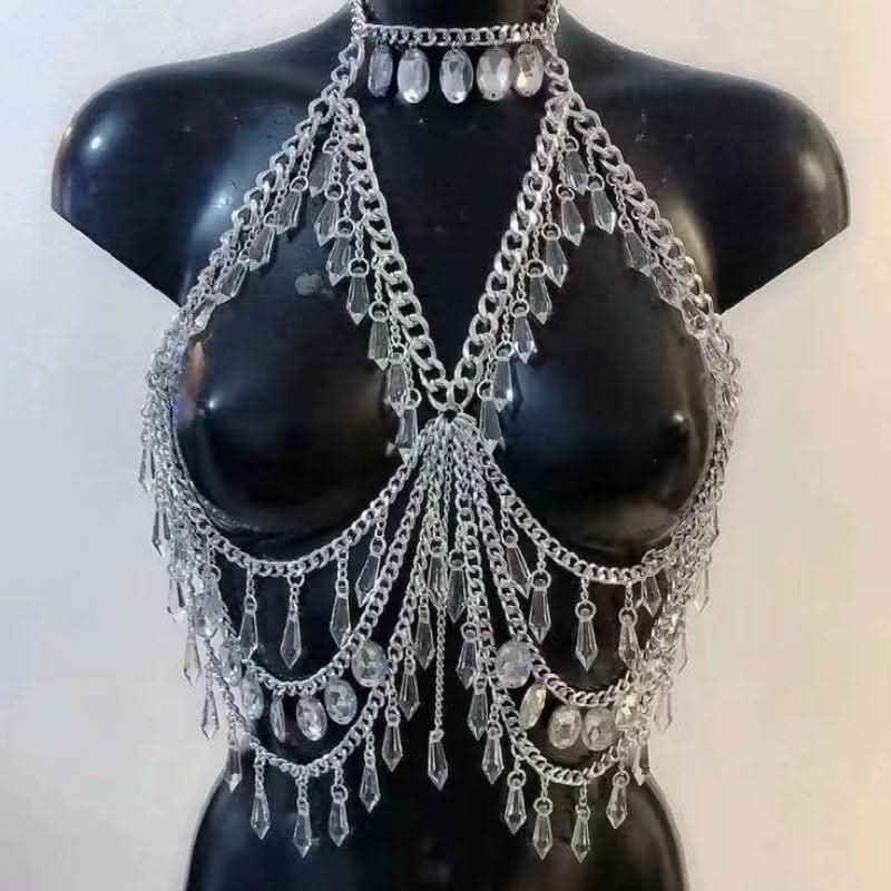 Crystal pendant metal chain hollow out cut out top  | Festival Outfits Women
