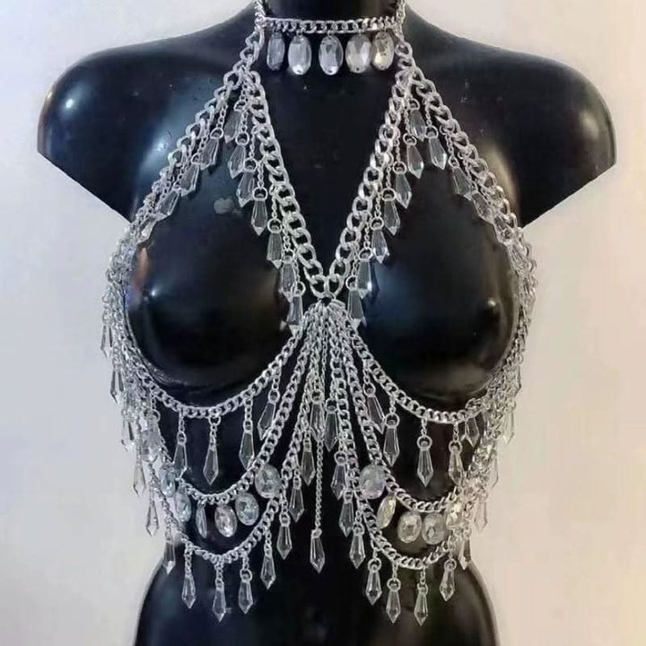 Crystal pendant metal chain hollow out cut out top  | Festival Outfits Women