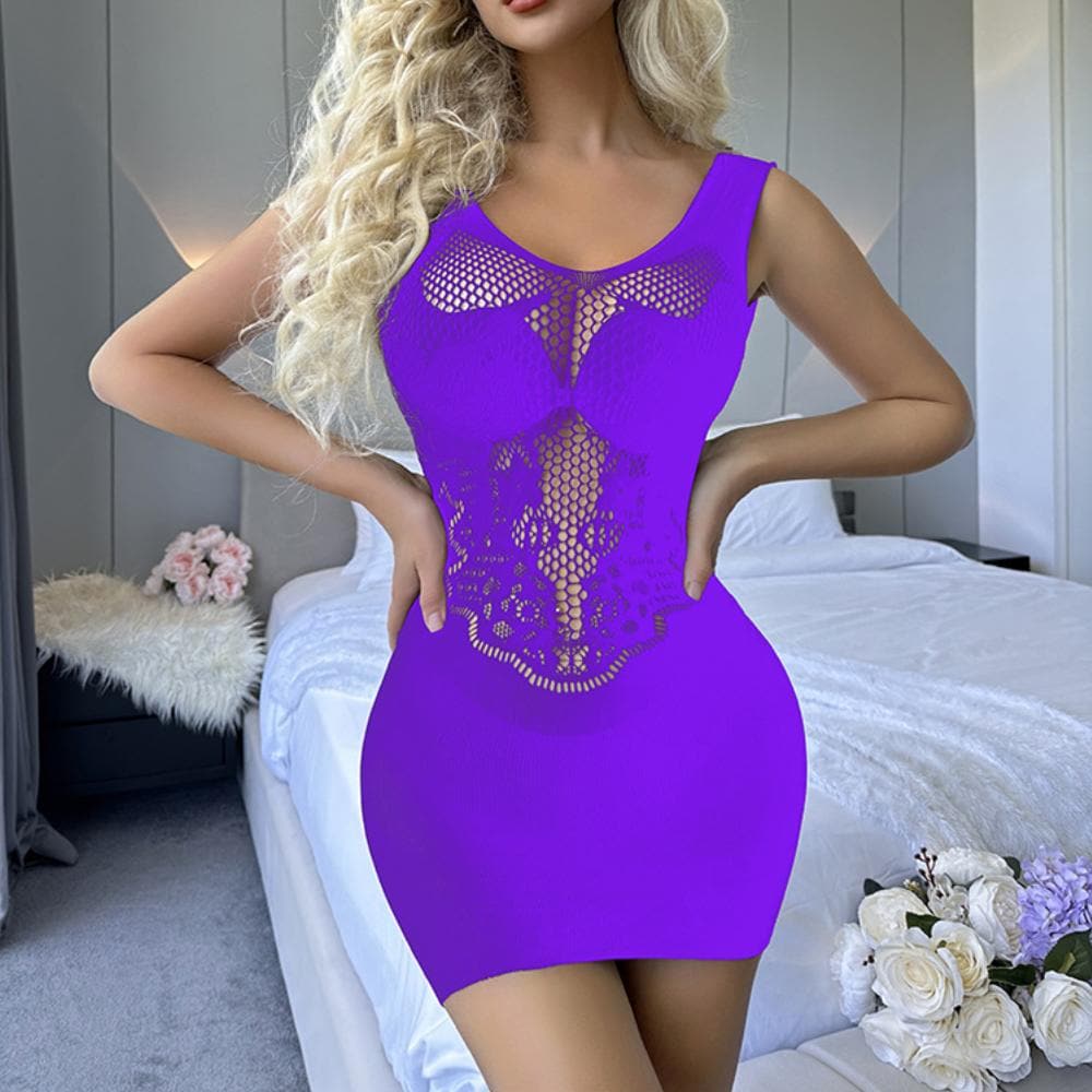U neck cross back net mini dress  | Festival Outfits Women