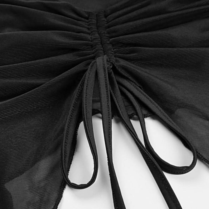 Mesh long sleeve v neck leopard print ruched top  | Festival Outfits Women  | Cheetah Print Top