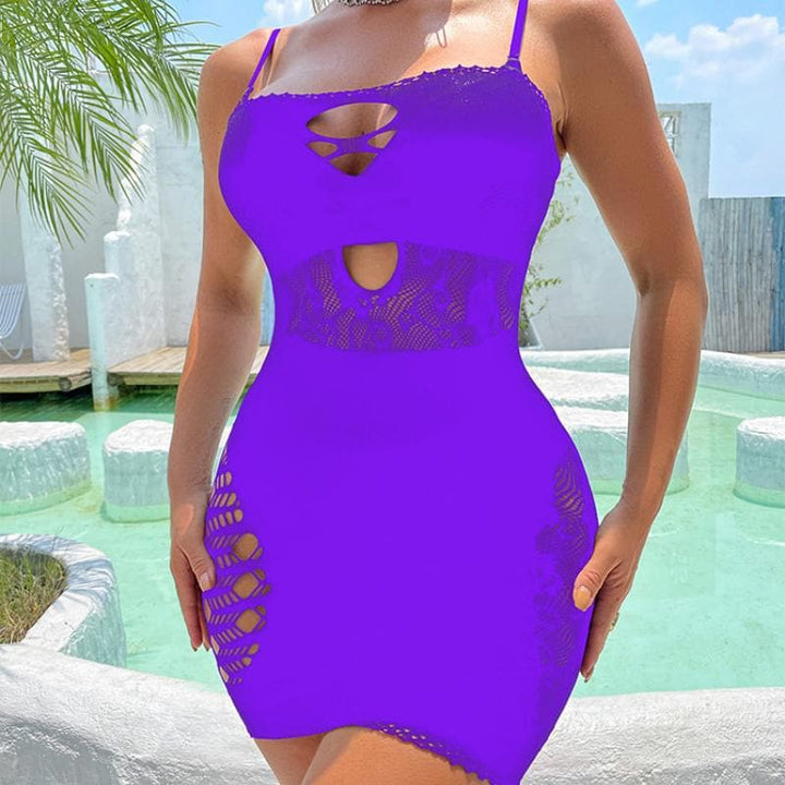 Net hollow out solid tube cut out mini dress  | Festival Outfits Women