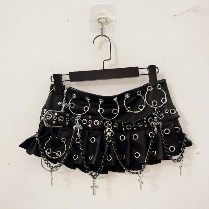 Halter o ring PU leather rivet metal chain top  | Festival Outfits Women