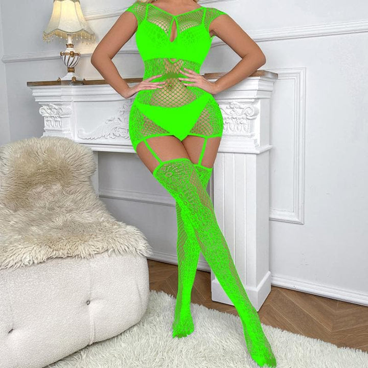 Short sleeve fishnet self tie lace suspender  | Festival Outfits Women