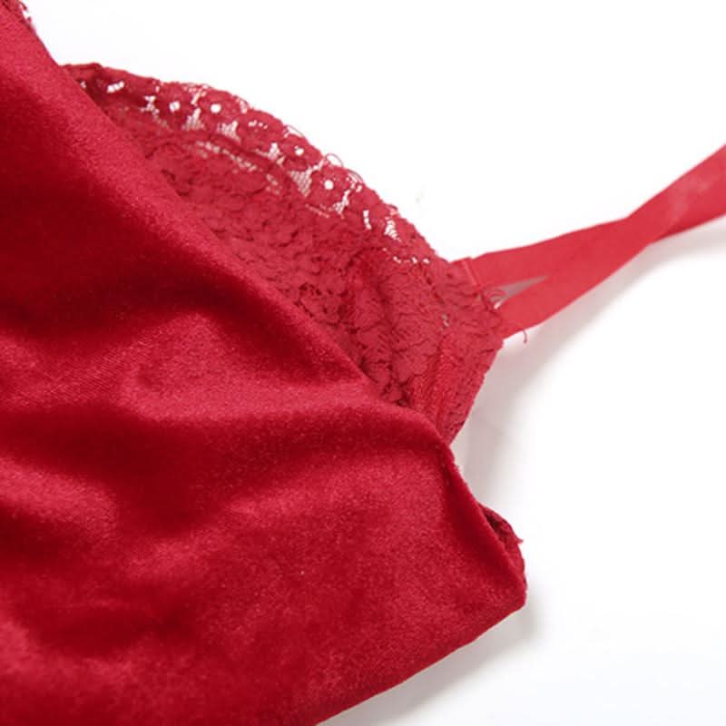 Ruched gloves velvet v neck lace hem mini dress-final-sale