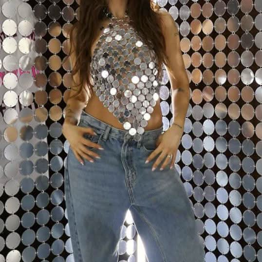 Halter hollow out glitter cut out top  | Festival Outfits Women