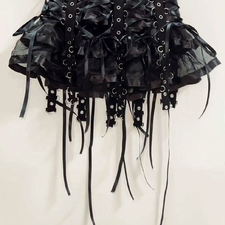 Ruffle lace up self tie mini skirt  | Festival Outfits Women