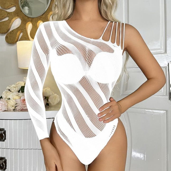 Long sleeve off shoulder irregular strappy bodysuit  | Festival Outfits Women