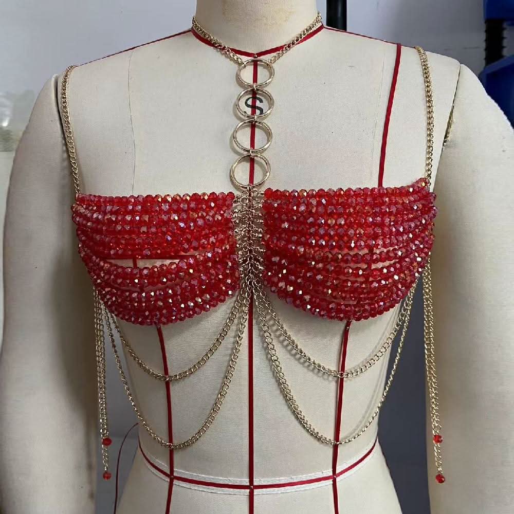 Halter metal chain o ring beaded cami top  | Festival Outfits Women