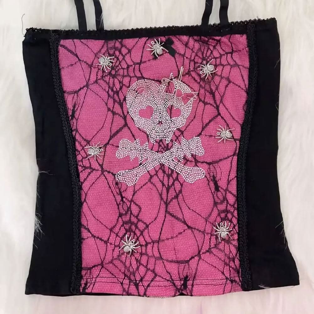 Spider web skull beaded cami top  | Festival Outfits Women