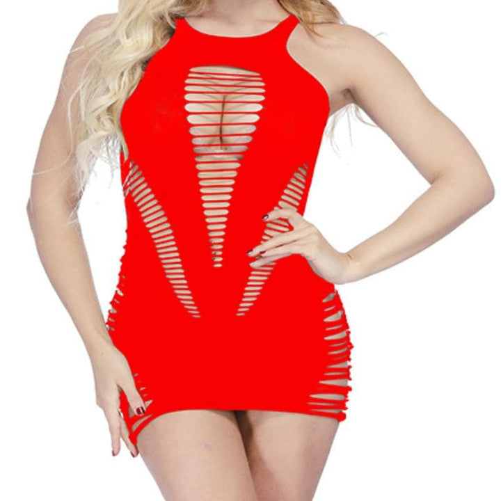 Hollow out solid round neck tank cut out mini dress  | Festival Outfits Women