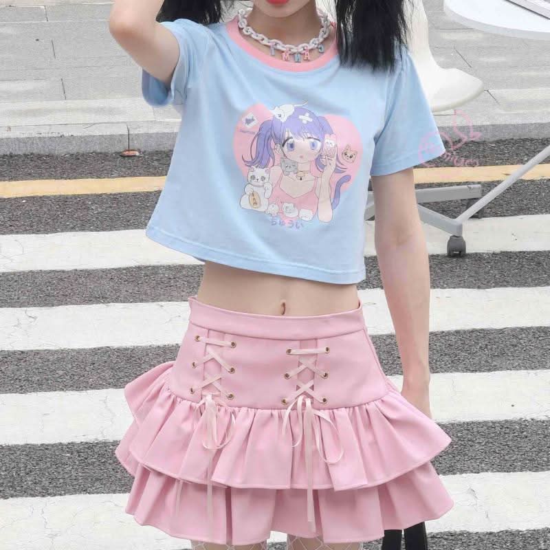 PU leather lace up ruffle mini skirt Cargo Mini Skirt  | Festival Outfits Women