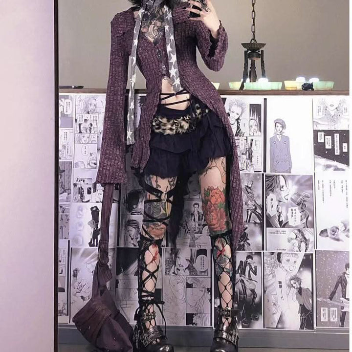 Long flared sleeve turnover collar zip-up tie dye ruffle top  | Festival Outfits Women-final-sale