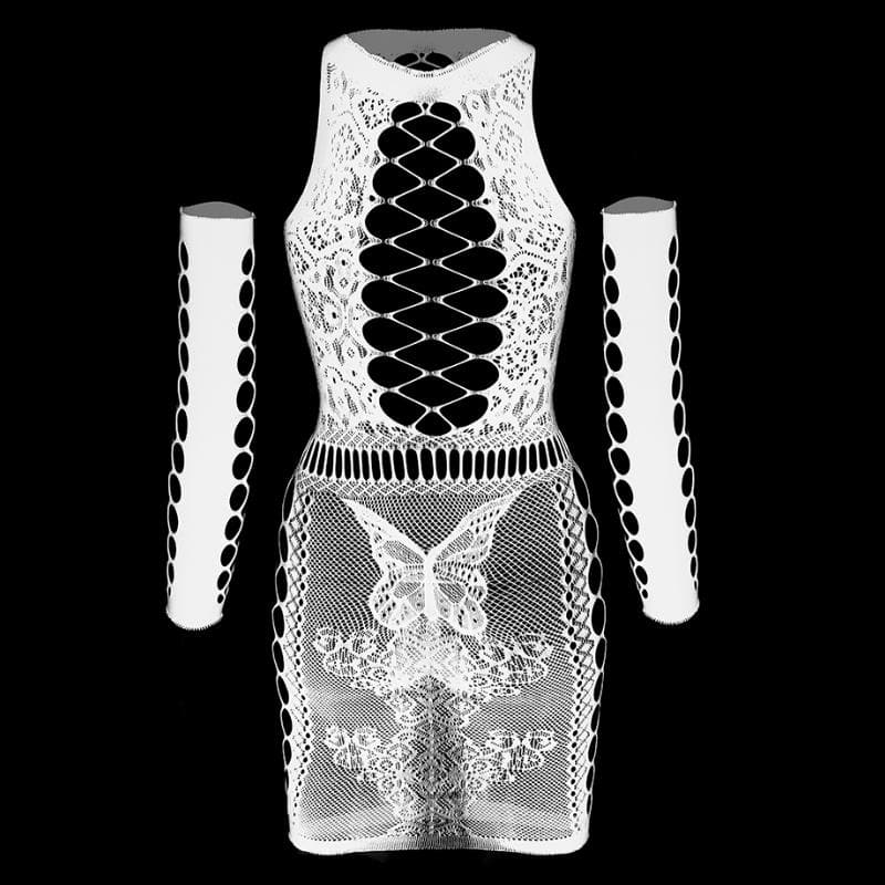 Gloves lace fishnet diamond pattern mini dress  | Festival Outfits Women