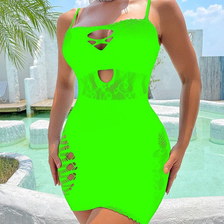 Net hollow out solid tube cut out mini dress  | Festival Outfits Women