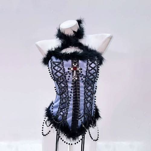Halter beaded fluffy cross pendant top  | Festival Outfits Women