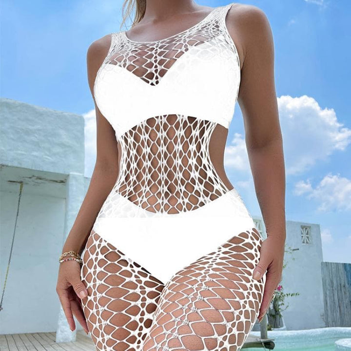 U neck sleeveless hollow out fishnet bodystocking  | Festival Outfits Women