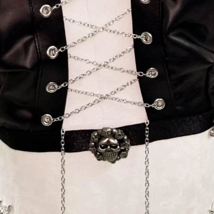 Lace up metal chain hollow out skull applique mini skirt set  | Festival Outfits Women