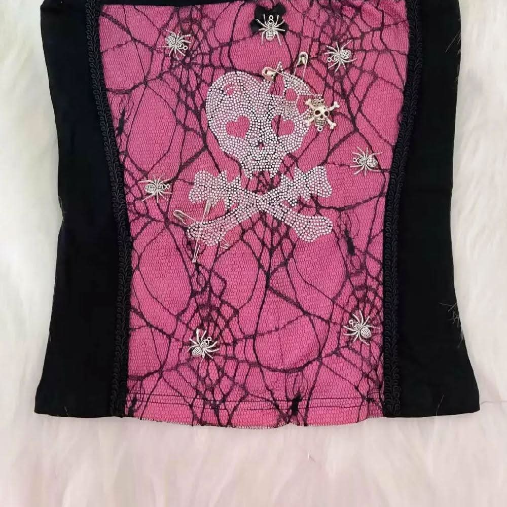 Spider web skull beaded cami top  | Festival Outfits Women
