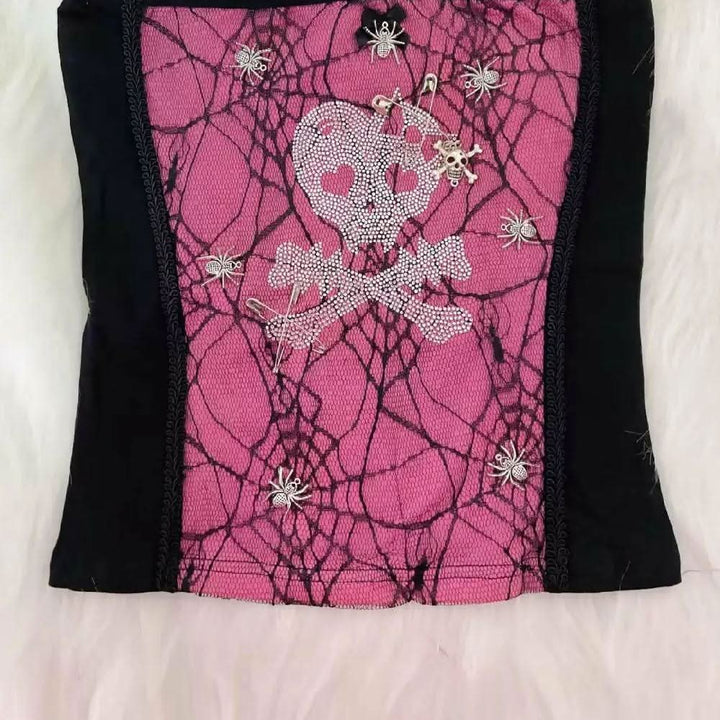 Spider web skull beaded cami top  | Festival Outfits Women