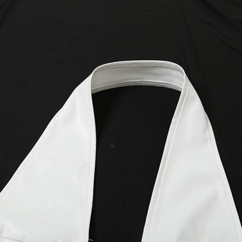 Halter lace hem PU leather 2 piece ruched top  | Festival Outfits Women-final-sale