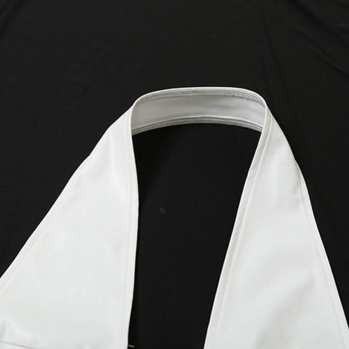 Halter lace hem PU leather 2 piece ruched top  | Festival Outfits Women-final-sale