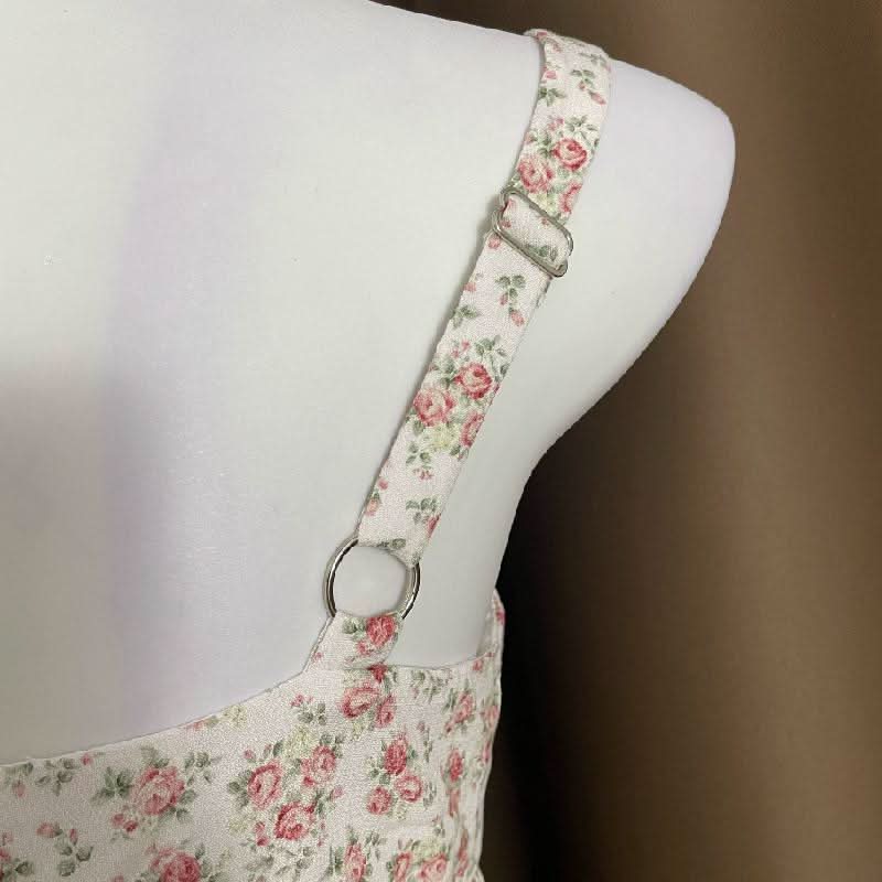 Flower print adjustable o ring zip-up cami mini dress  | Festival Outfits Women