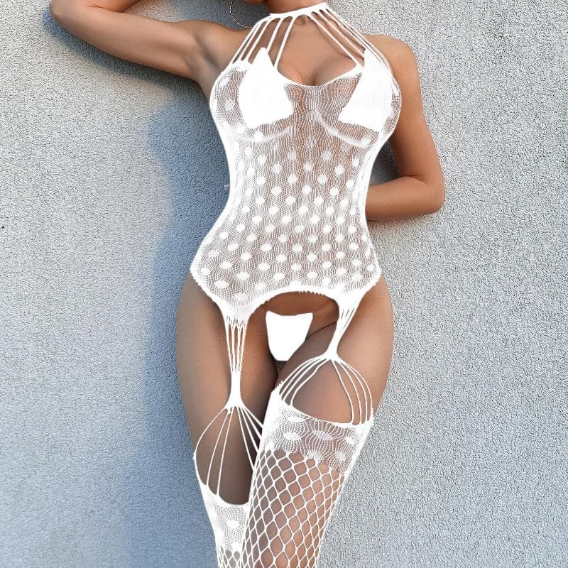 Halter fishnet patchwork net suspender strappy bodystocking  | Festival Outfits Women
