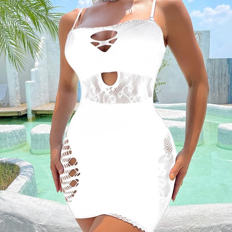 Net hollow out solid tube cut out mini dress  | Festival Outfits Women
