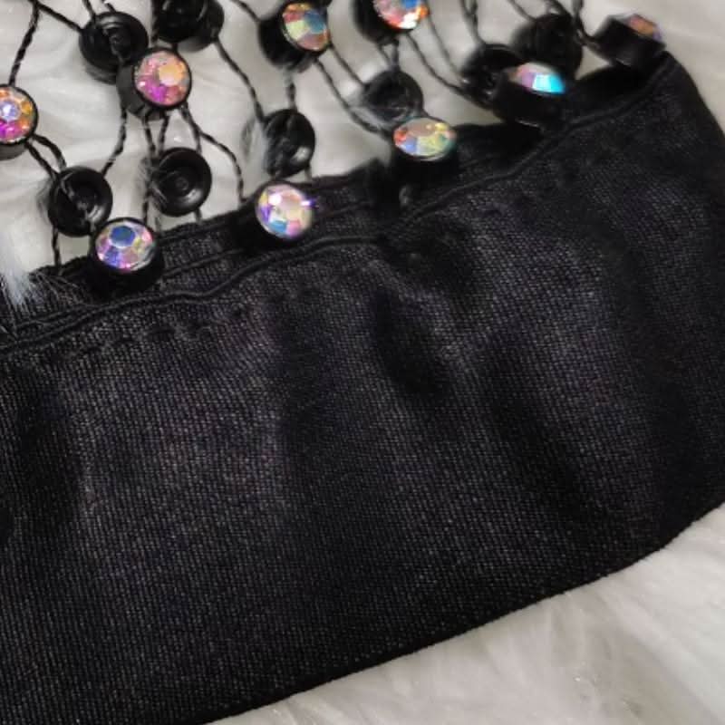 Crewneck hollow out see through beaded button cut out top  | Festival Outfits Women
