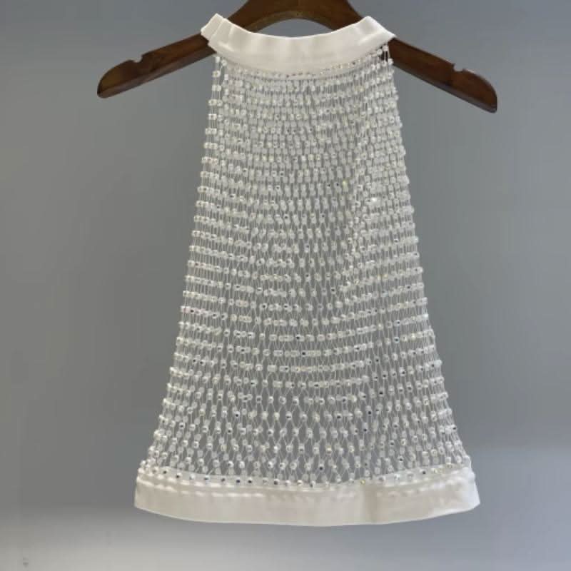 Crewneck hollow out see through beaded button cut out top  | Festival Outfits Women
