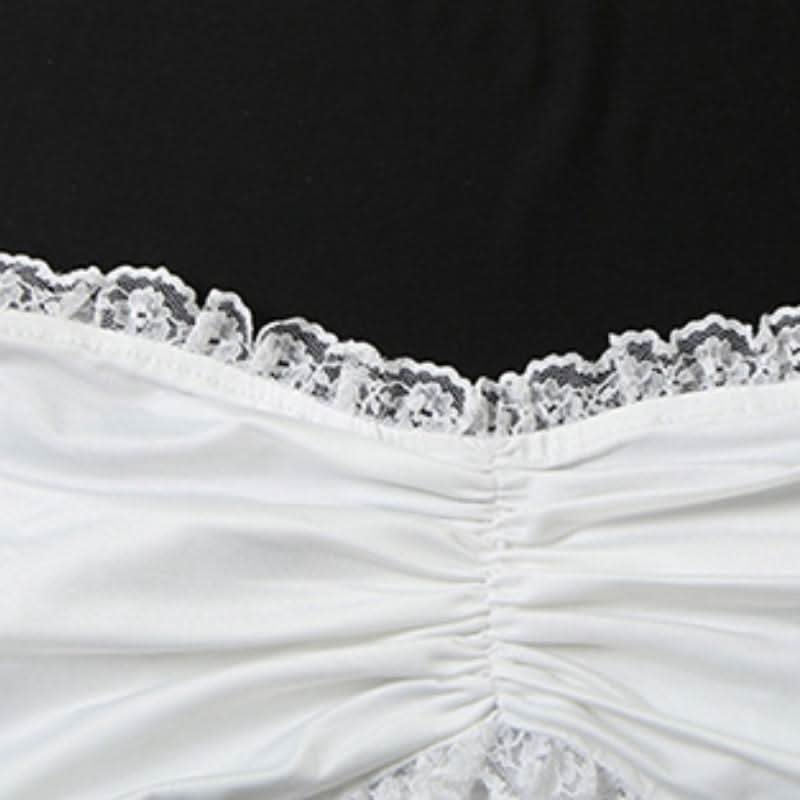 Halter lace hem PU leather 2 piece ruched top  | Festival Outfits Women-final-sale