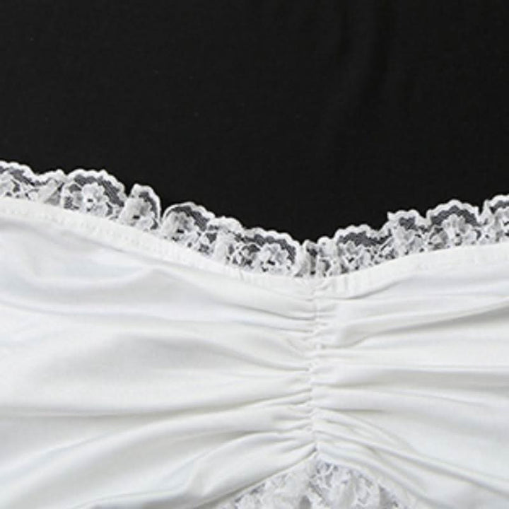 Halter lace hem PU leather 2 piece ruched top  | Festival Outfits Women-final-sale