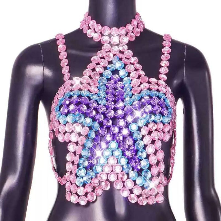 Halter star pattern backless gem chain top  | Festival Outfits Women