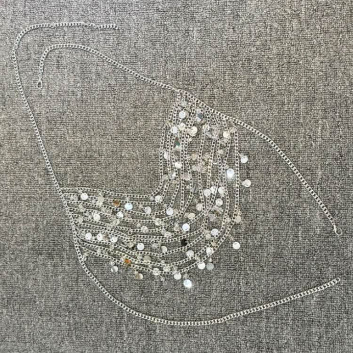 Halter glitter metal chain hollow out cut out top  | Festival Outfits Women